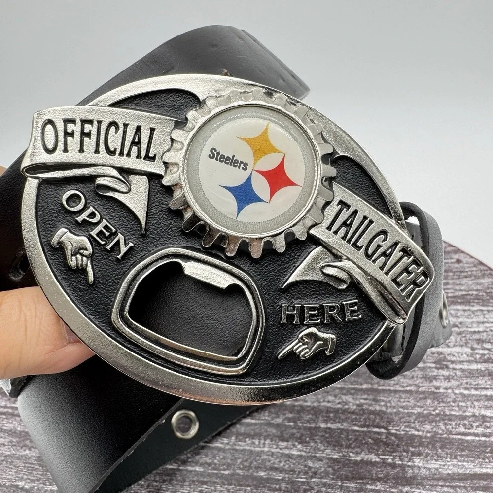 Pittsburgh Steelers Belt Mens 36‎ NFL Leather Logo Bottle Opener Tailgater NCAA